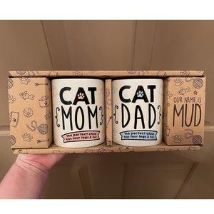 NIB Enesco Our Name Is Mud Cat Mom / Cat Dad Mug Set